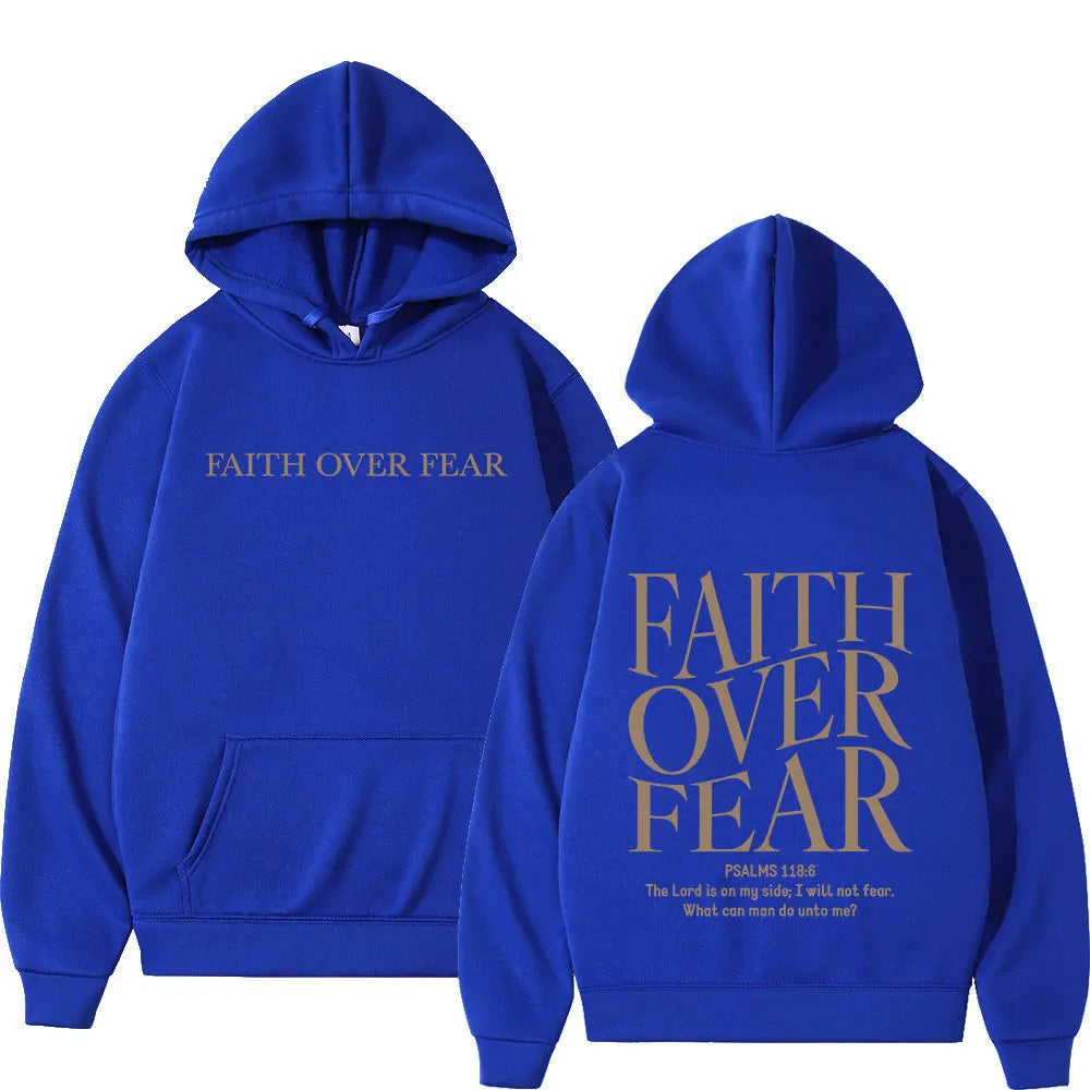 Faith Over Fear Christian Hoodie – Jesus Bible Verse Graphic, Oversized Fleece Sweatshirt for Men & Women