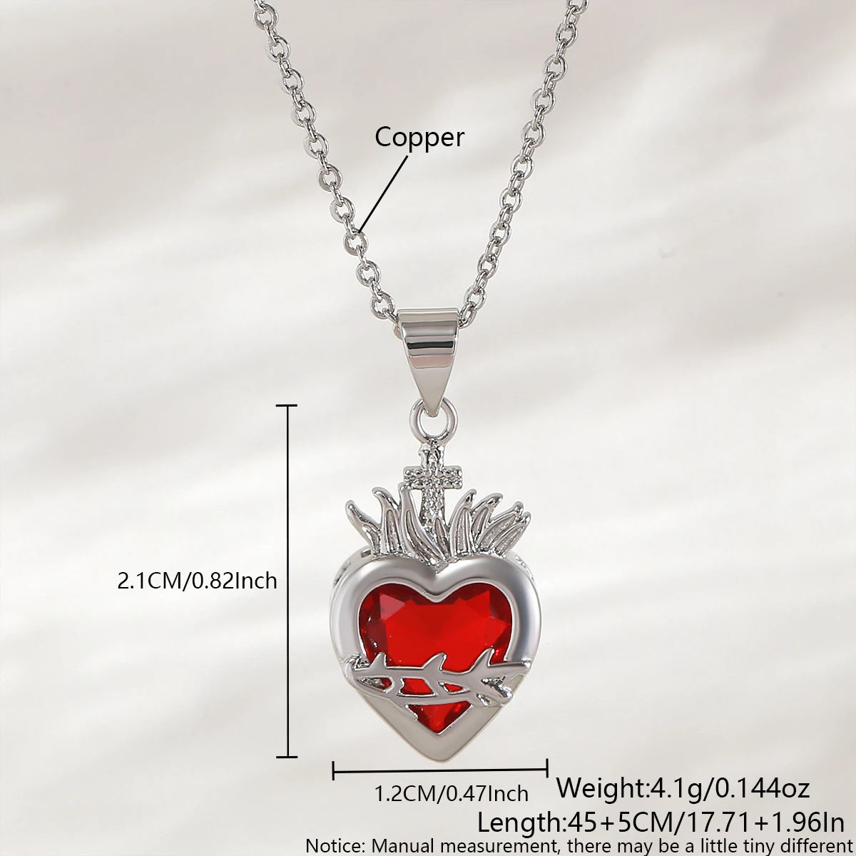 Sacred Heart of Jesus Cross Pendant Necklace with Cubic Zirconia
