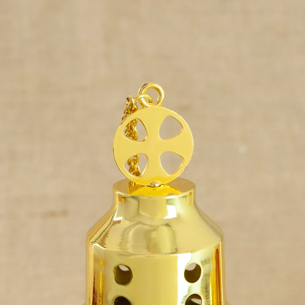 High-Polish Hanging Metal Incense Burner – Gold-Tone Decorative Aroma Holder for Home or Office