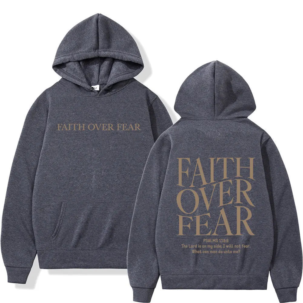 Faith Over Fear Christian Hoodie – Jesus Bible Verse Graphic, Oversized Fleece Sweatshirt for Men & Women