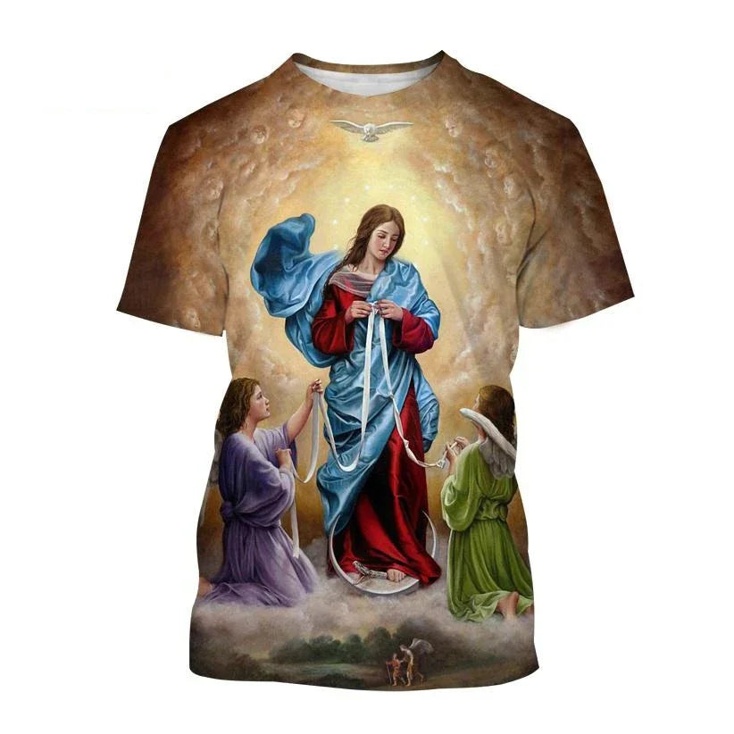 Jesus 3D Pattern Fashion Trend T-shirt – Comfortable Short Sleeve Round Neck for Men