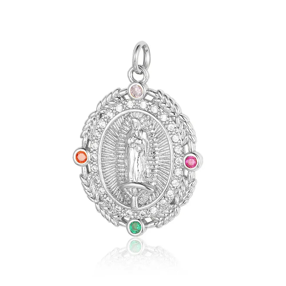 3-Piece Religious Pendant Set – Our Lady & Heart Cross Charms with Cubic Zirconia, Gold or Silver Plated