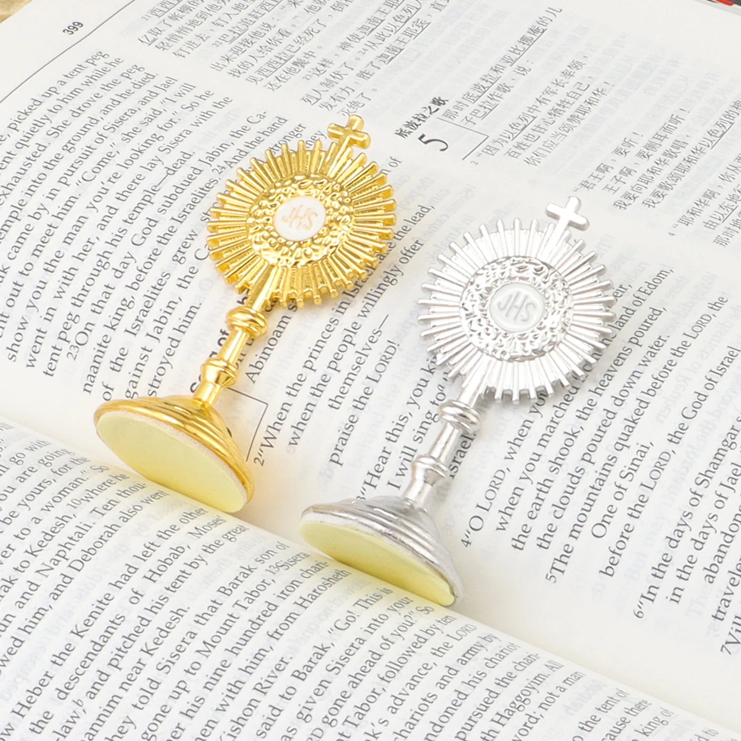 Mini Catholic JHS Metal Ornament – Decorative Religious Charm for Car, Home & Office