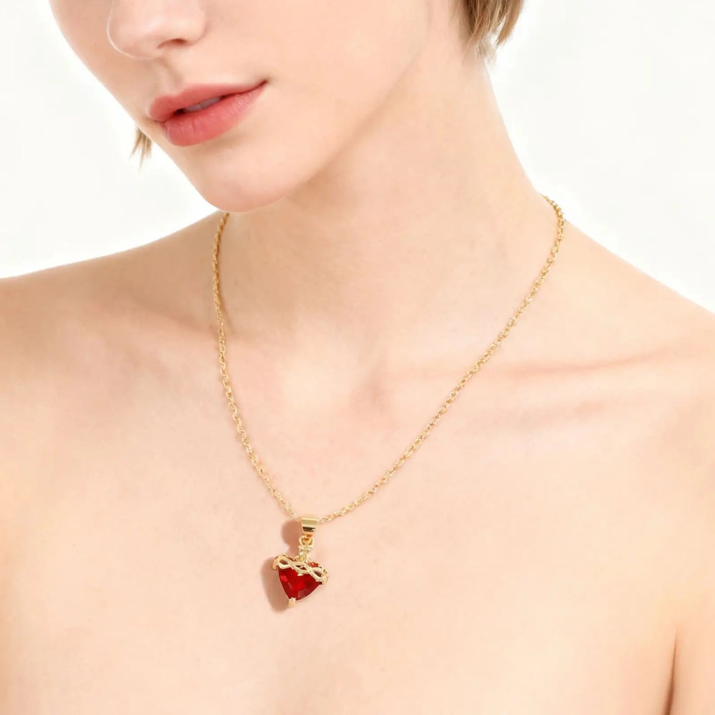 Sacred Heart of Jesus Cross Pendant Necklace with Cubic Zirconia