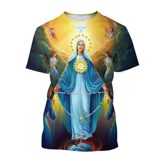 Jesus 3D Pattern Fashion Trend T-shirt – Comfortable Short Sleeve Round Neck for Men