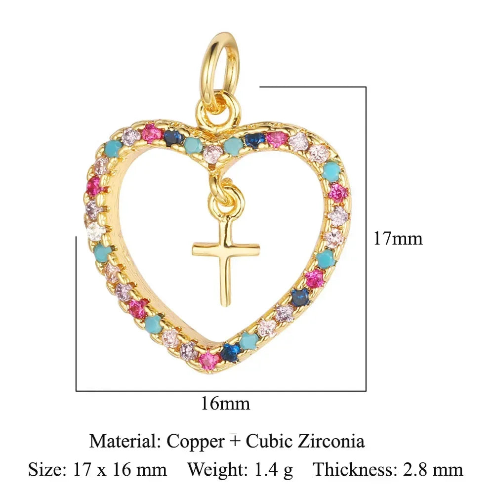 3-Piece Religious Pendant Set – Our Lady & Heart Cross Charms with Cubic Zirconia, Gold or Silver Plated