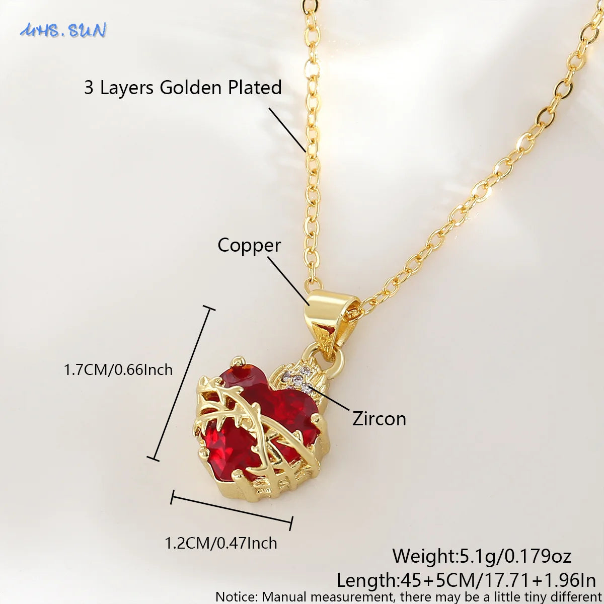 Sacred Heart of Jesus Cross Pendant Necklace with Cubic Zirconia
