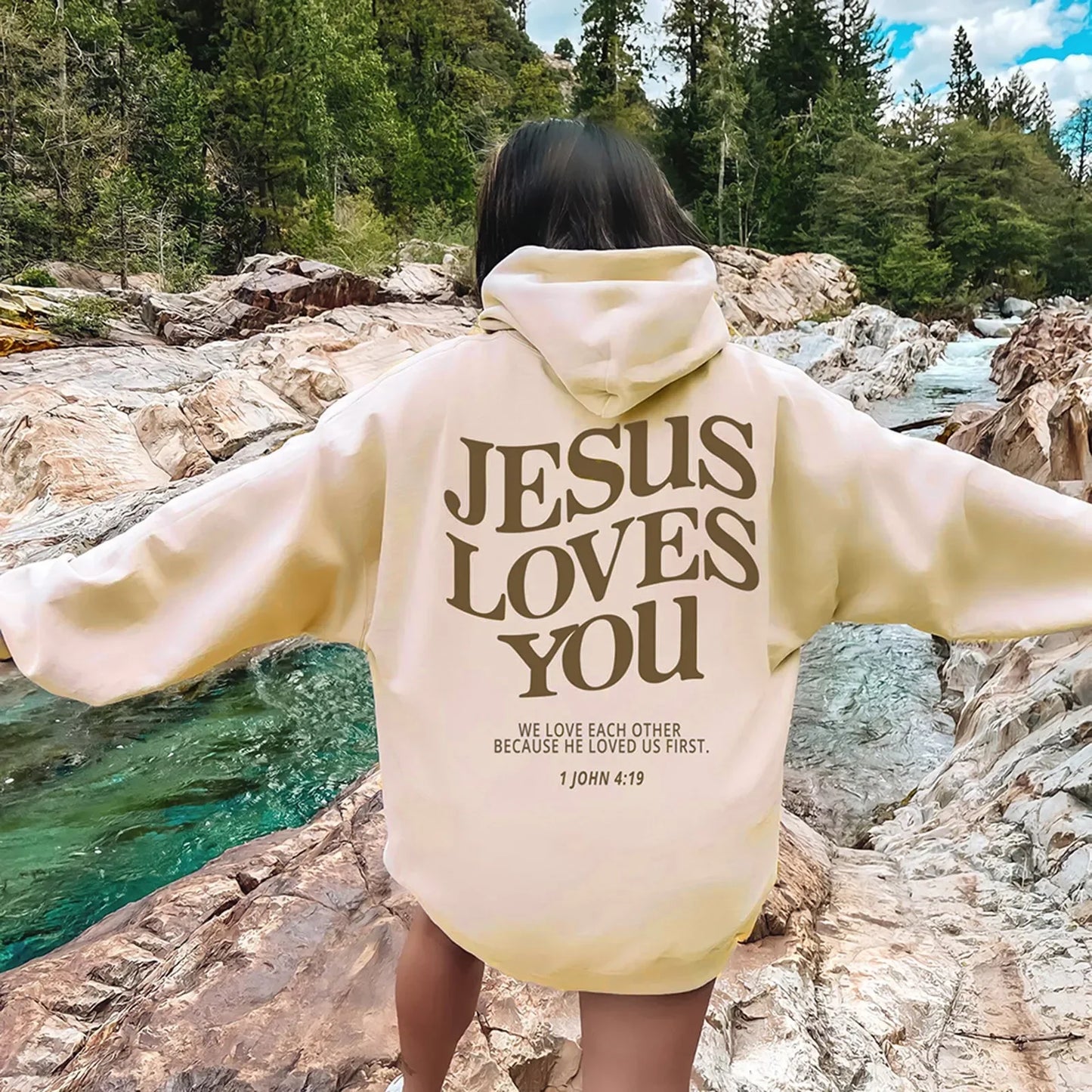 Jesus Loves You Print Pullover Hoodies Women's Autumn Winter Streetwear Sweatshirt Hooded Tops Clothes Winter Clothes Women