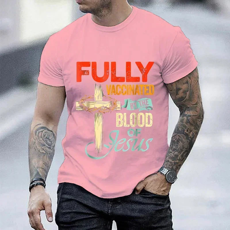 Fully Vaccinated By The Blood of Jesus Faith Christian T-Shirt Black T-shirt Fashion Streetwear for Men Tees