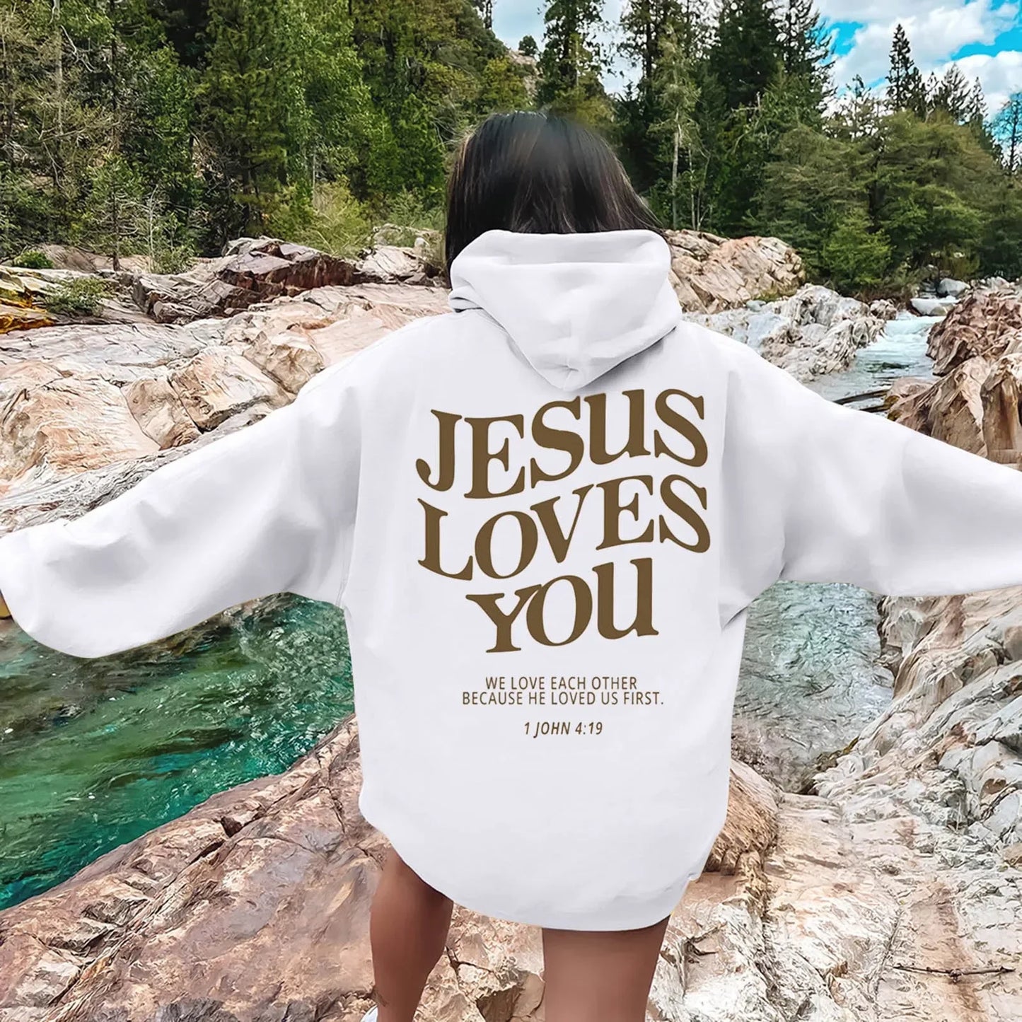 Jesus Loves You Print Pullover Hoodies Women's Autumn Winter Streetwear Sweatshirt Hooded Tops Clothes Winter Clothes Women