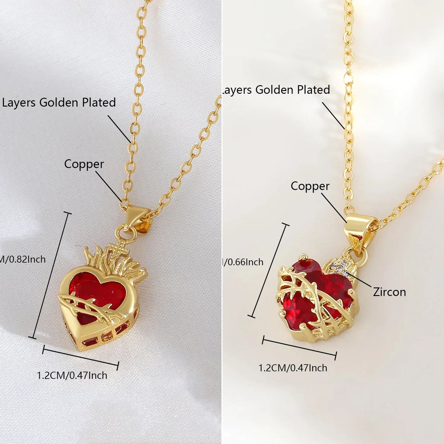 Sacred Heart of Jesus Cross Pendant Necklace with Cubic Zirconia