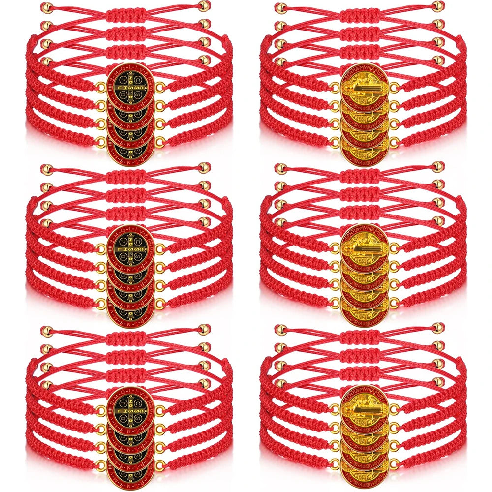 Saint Benedict Protection Bracelet Set – Handmade Red String Bracelets (24-Pack)
