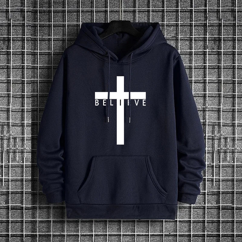 Jesus Cross Printed Hoodie for Men - Urban Casual Streetwear Sweatshirt