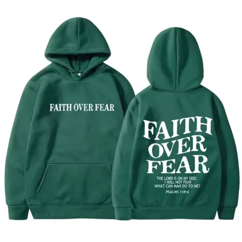 Faith Over Fear Hoodie - Bible Verse Pullover, Cozy & Stylish for Men & Women, Fleece Hoodie for Autumn & Winter