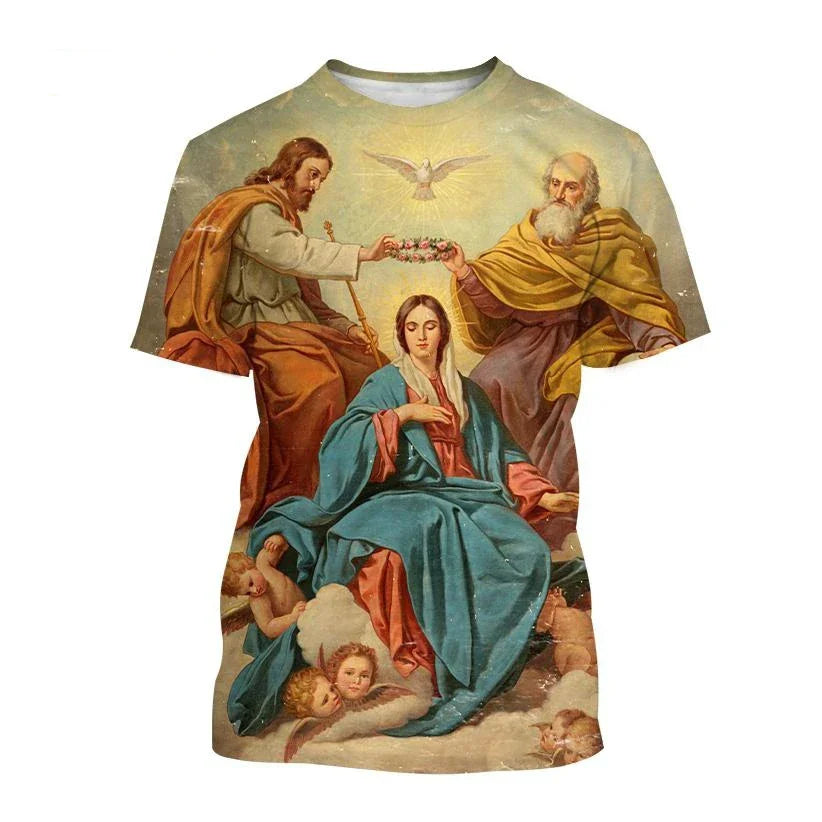 Jesus 3D Pattern Fashion Trend T-shirt – Comfortable Short Sleeve Round Neck for Men