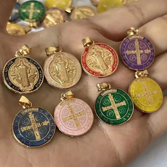 12 Pieces St. Benedict Double-Sided Catholic Medals - Religious Charm Pendants for Necklaces, Gift Accessories
