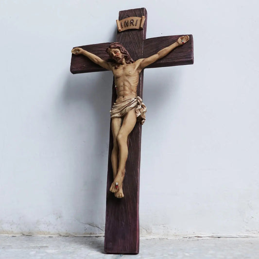 Wall-Mounted Resin Cross Figurine – Decorative Christian-Inspired Sculpture for Home or Office (24.5cm)