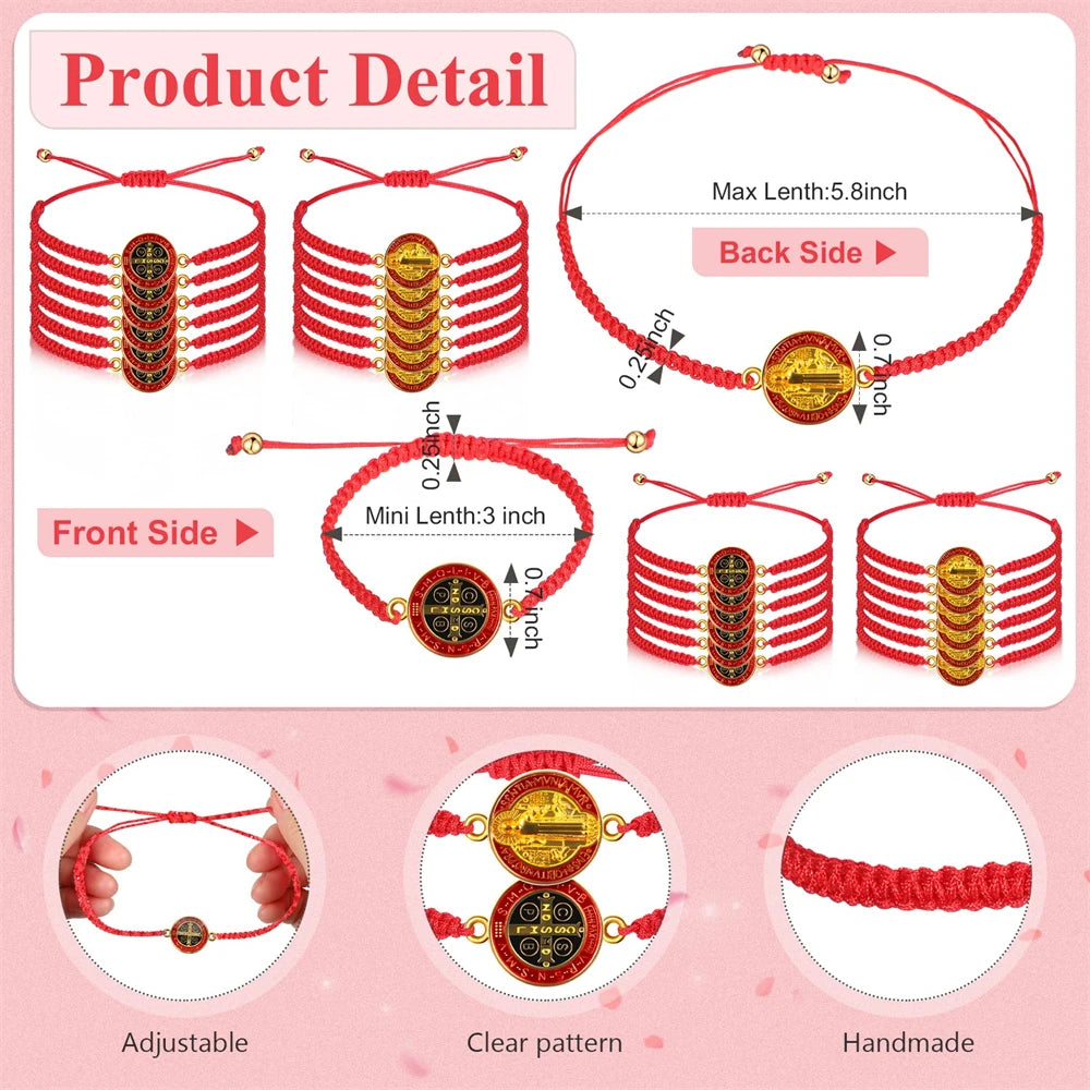 Saint Benedict Protection Bracelet Set – Handmade Red String Bracelets (24-Pack)