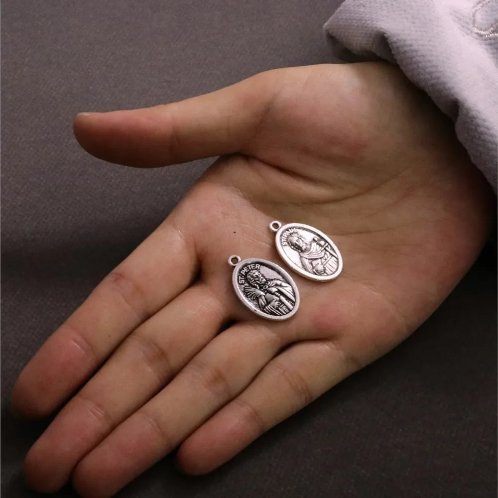 20pcs Saint Peter and Saint Paul Catholic Medals – Oval Religious Charms for DIY Jewelry and Rosaries