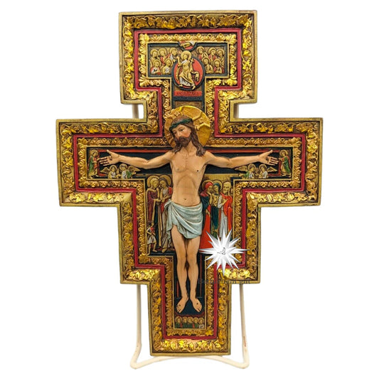 San Damiano Cross Resin Wall Hanging – Catholic Prayer Icon for Home Decor, 26.5cm