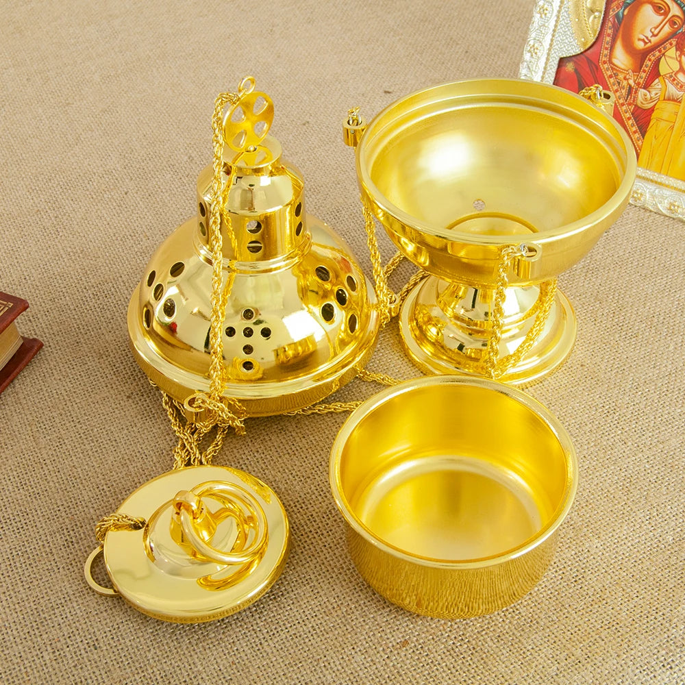 High-Polish Hanging Metal Incense Burner – Gold-Tone Decorative Aroma Holder for Home or Office