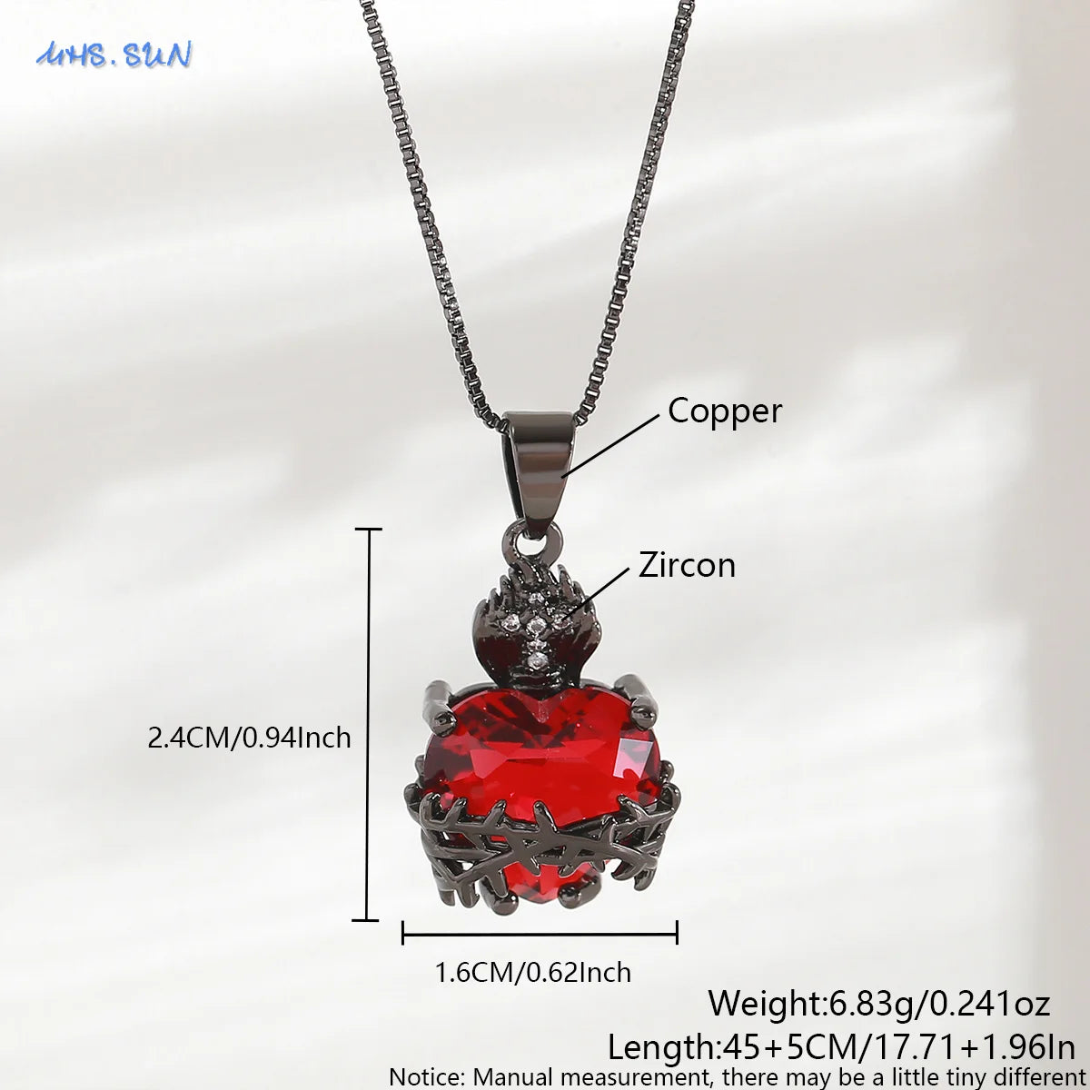 Sacred Heart of Jesus Cross Pendant Necklace with Cubic Zirconia