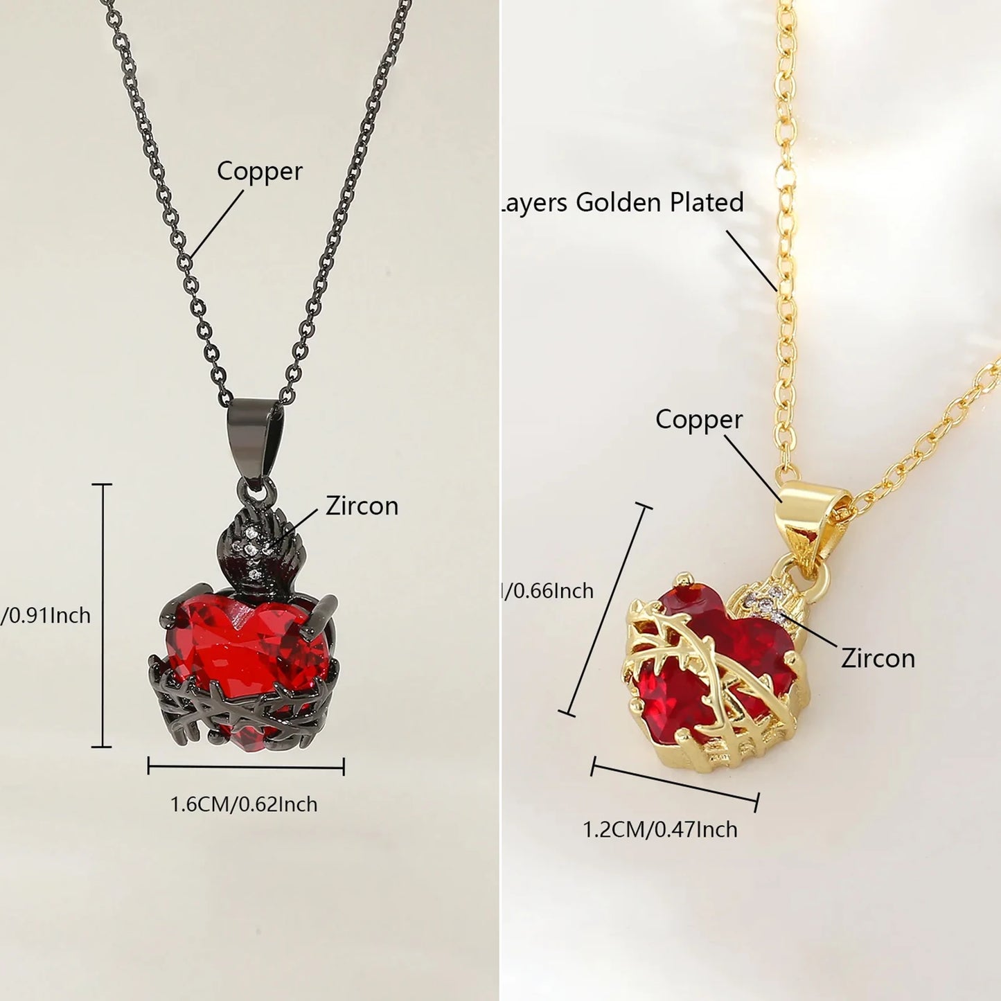 Sacred Heart of Jesus Cross Pendant Necklace with Cubic Zirconia