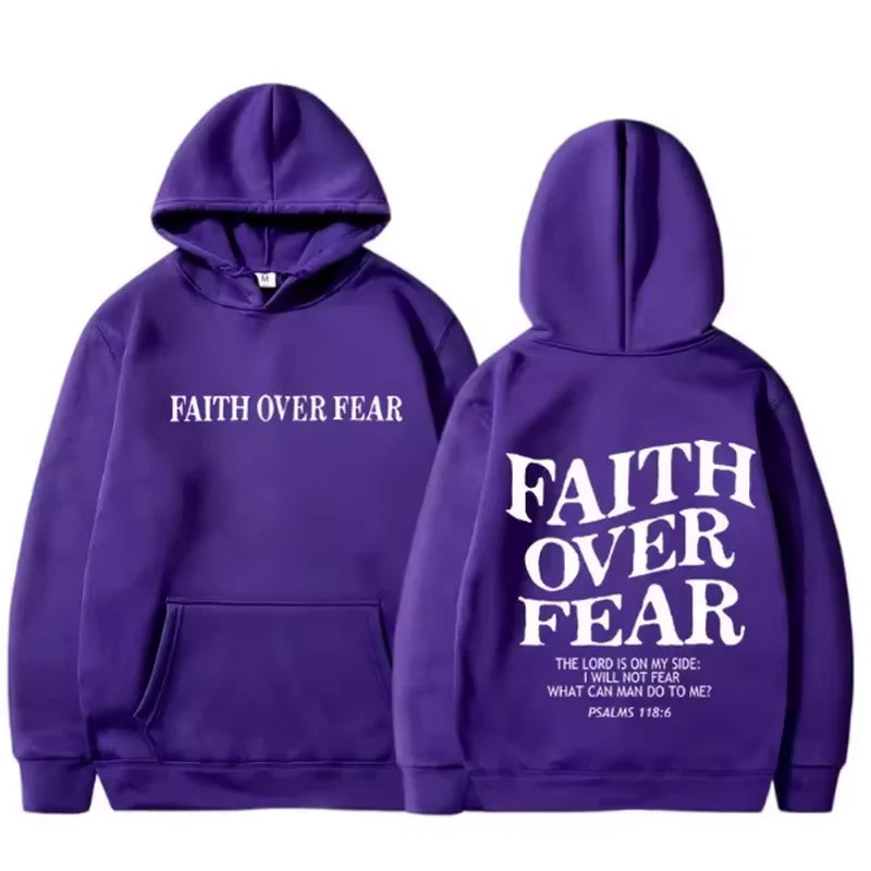 Faith Over Fear Hoodie - Bible Verse Pullover, Cozy & Stylish for Men & Women, Fleece Hoodie for Autumn & Winter