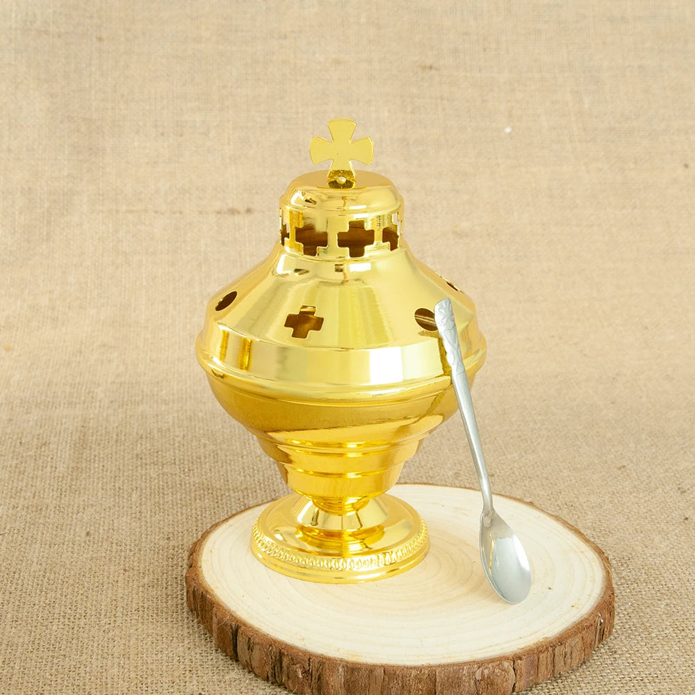 High-Polish Hanging Metal Incense Burner – Gold-Tone Decorative Aroma Holder for Home or Office