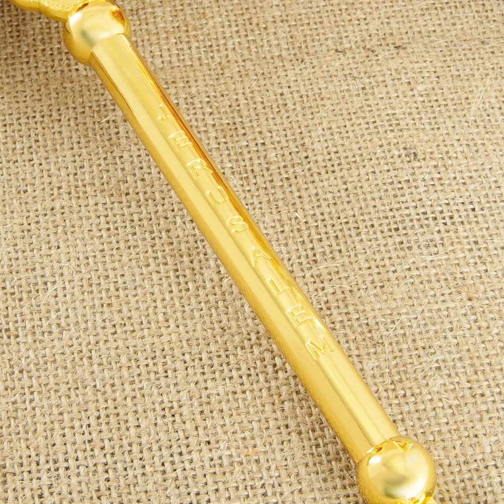 Gold-Tone Metal Cross Figurine with Crystal Accents – Decorative Table Sculpture (Orthodox-Inspired)