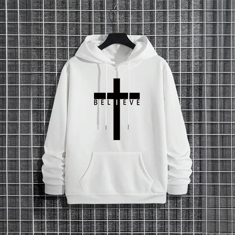 Jesus Cross Printed Hoodie for Men - Urban Casual Streetwear Sweatshirt