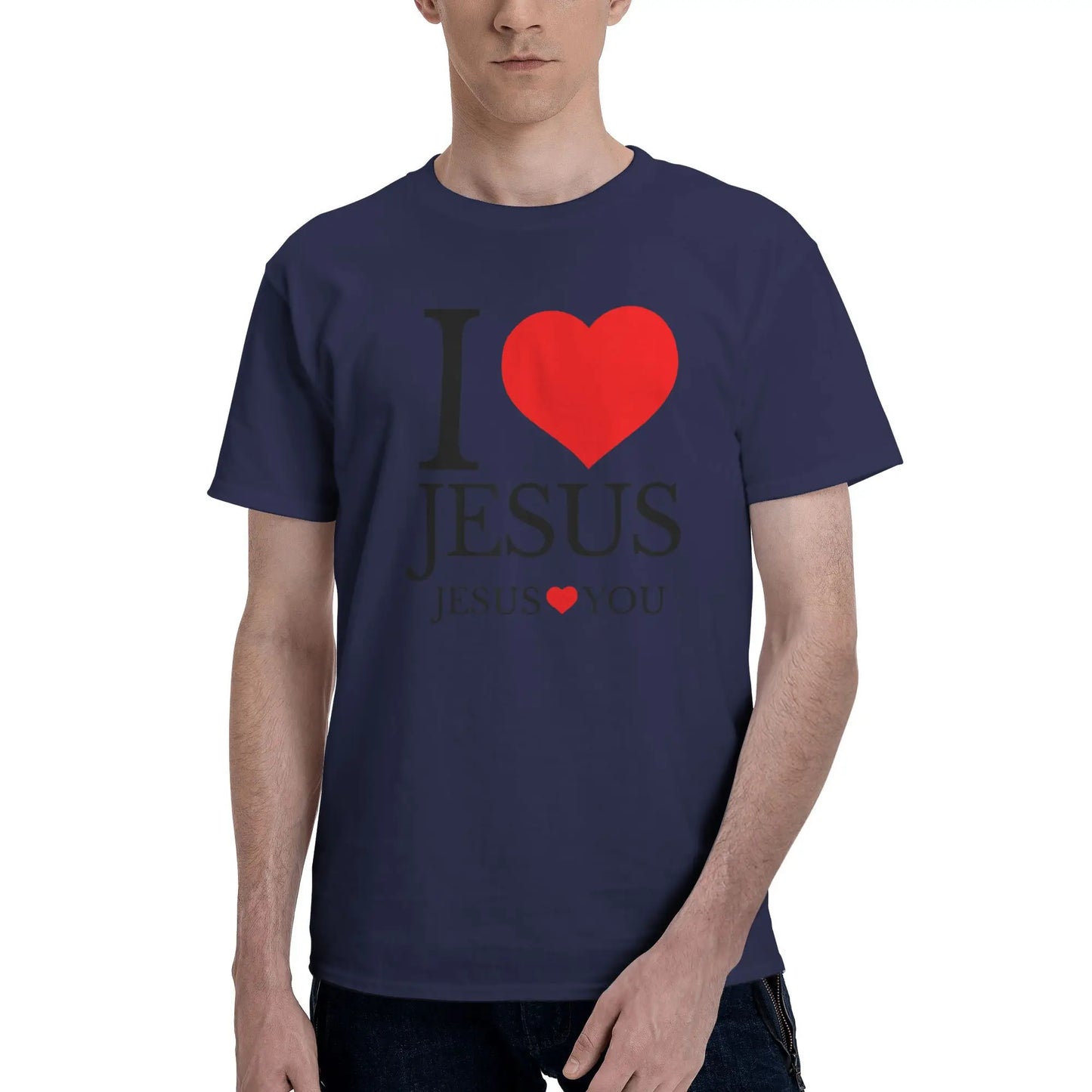 "I LOVE JESUS" Christian Printed Men’s Summer O-Neck T-Shirt – Breathable Cotton Oversized Casual Tee