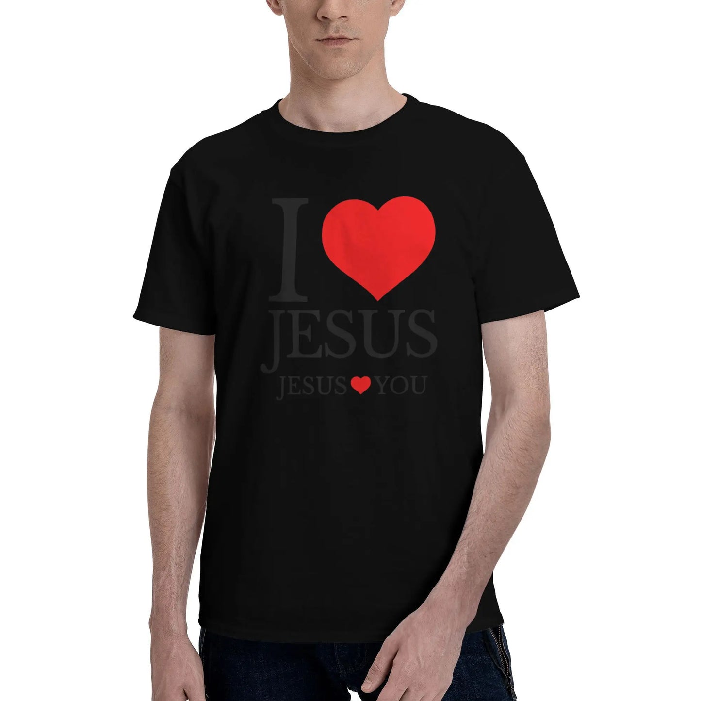 "I LOVE JESUS" Christian Printed Men’s Summer O-Neck T-Shirt – Breathable Cotton Oversized Casual Tee