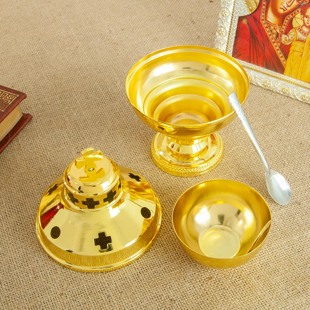 High-Polish Hanging Metal Incense Burner – Gold-Tone Decorative Aroma Holder for Home or Office