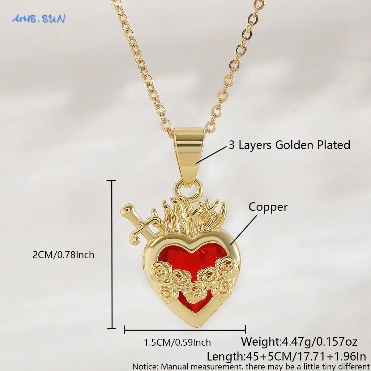Sacred Heart of Jesus Cross Pendant Necklace with Cubic Zirconia