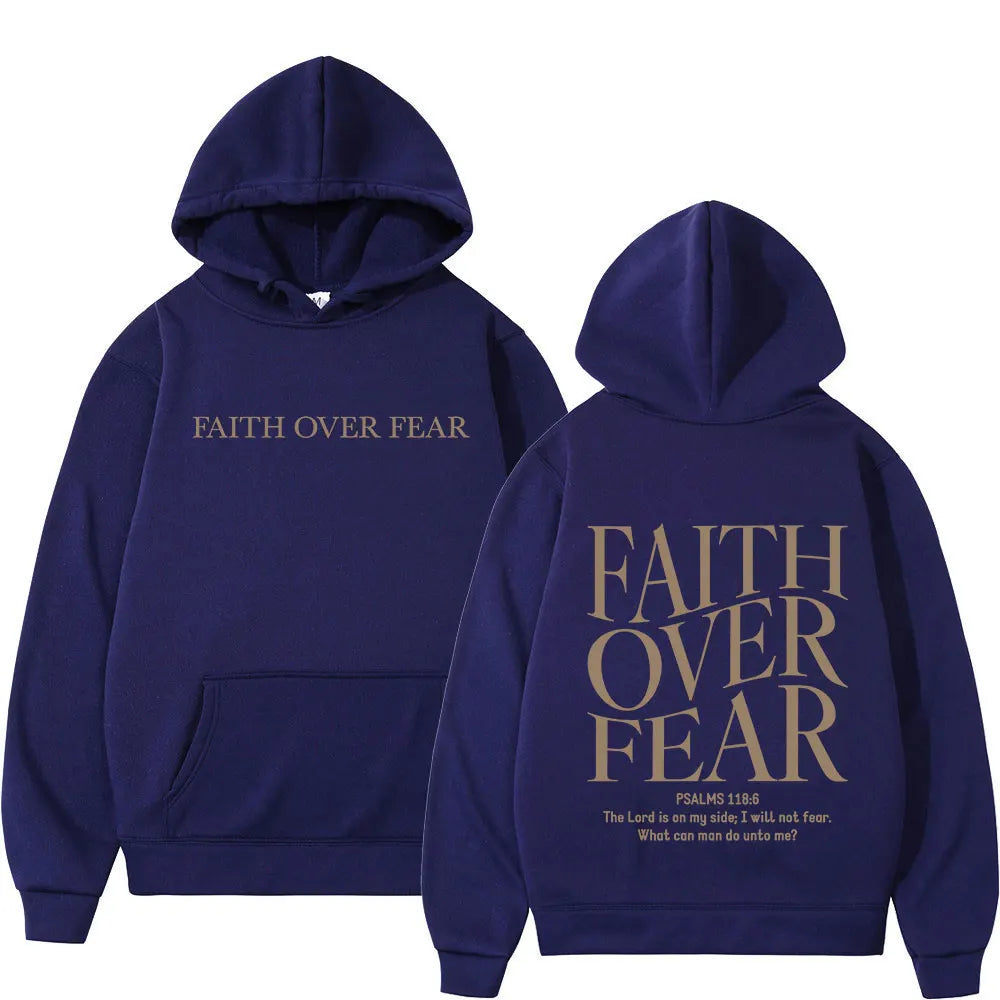 Faith Over Fear Christian Hoodie – Jesus Bible Verse Graphic, Oversized Fleece Sweatshirt for Men & Women