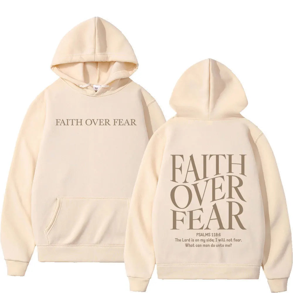 Faith Over Fear Christian Hoodie – Jesus Bible Verse Graphic, Oversized Fleece Sweatshirt for Men & Women