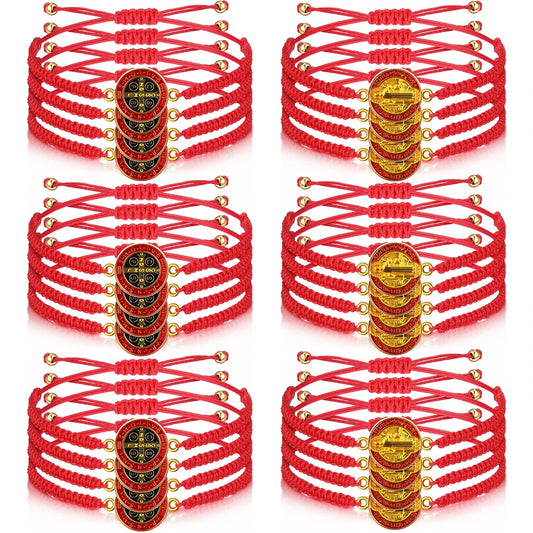 Saint Benedict Protection Bracelet Set – Handmade Red String Bracelets (24-Pack)