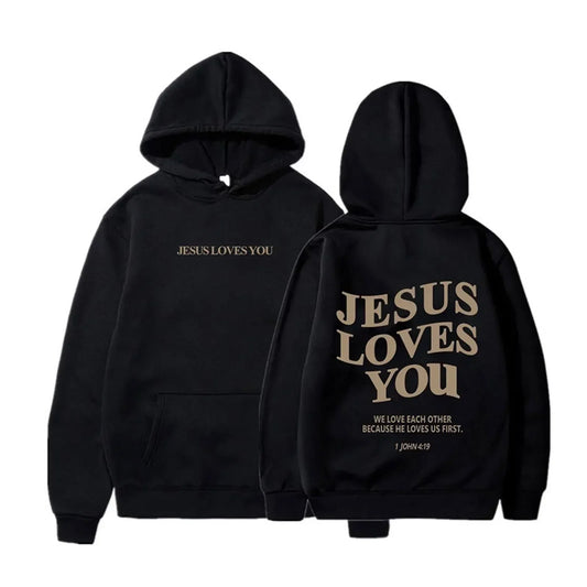 Jesus Loves You Print Pullover Hoodies Women's Autumn Winter Streetwear Sweatshirt Hooded Tops Clothes Winter Clothes Women