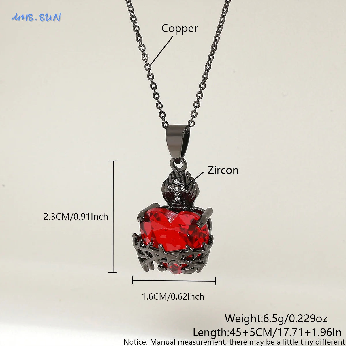 Sacred Heart of Jesus Cross Pendant Necklace with Cubic Zirconia