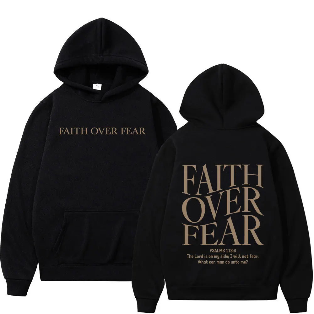 Faith Over Fear Christian Hoodie – Jesus Bible Verse Graphic, Oversized Fleece Sweatshirt for Men & Women
