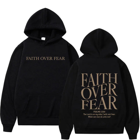 Faith Over Fear Christian Hoodie – Jesus Bible Verse Graphic, Oversized Fleece Sweatshirt for Men & Women