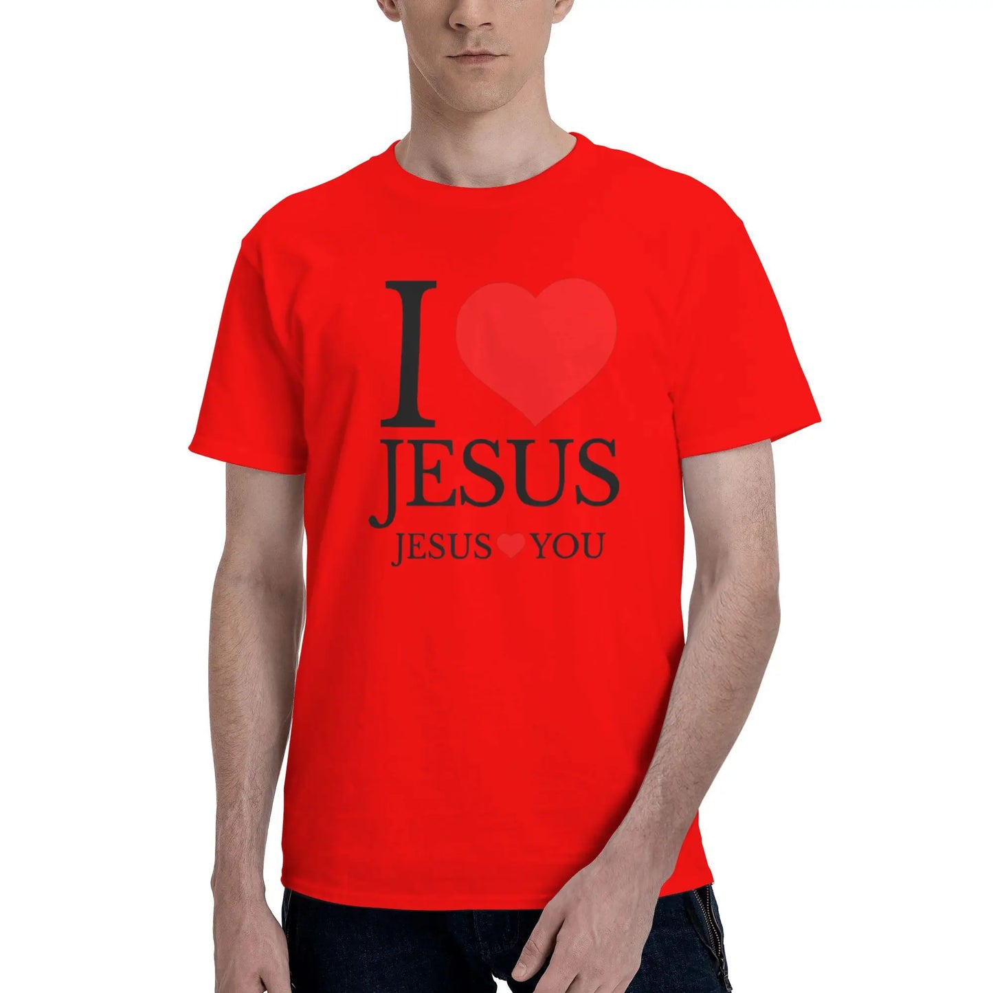 "I LOVE JESUS" Christian Printed Men’s Summer O-Neck T-Shirt – Breathable Cotton Oversized Casual Tee
