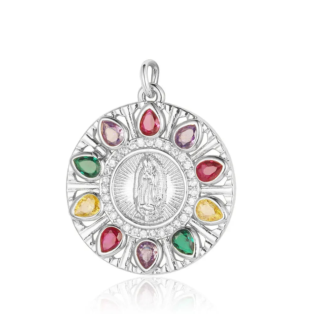 3-Piece Religious Pendant Set – Our Lady & Heart Cross Charms with Cubic Zirconia, Gold or Silver Plated