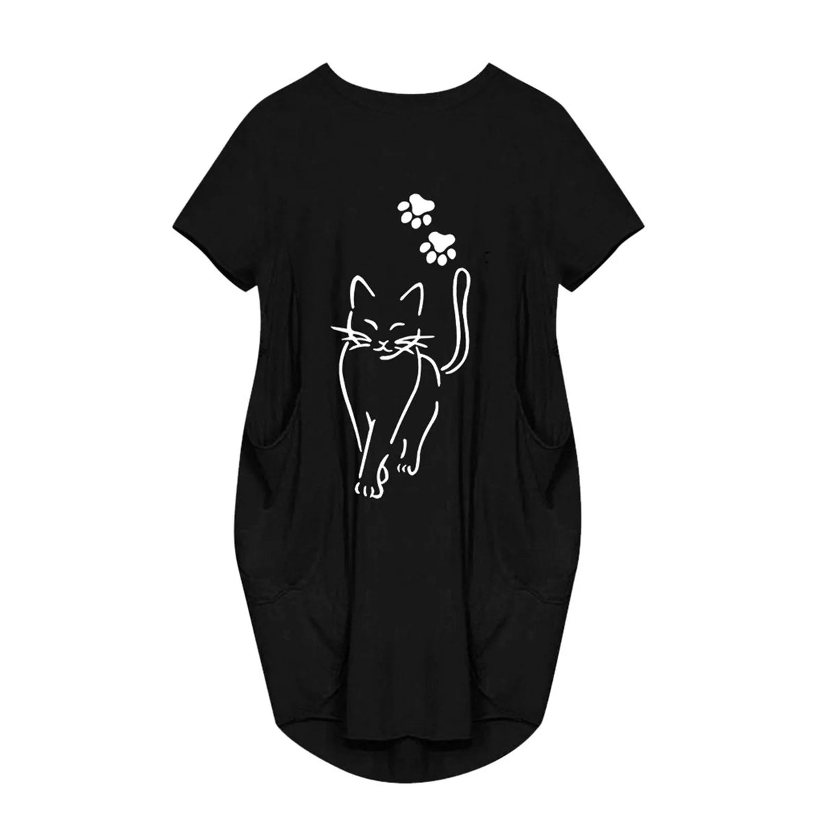 Plus Size Women’s Casual Mini Dress – Short Sleeve O-Neck Loose Fit Dress with Pockets