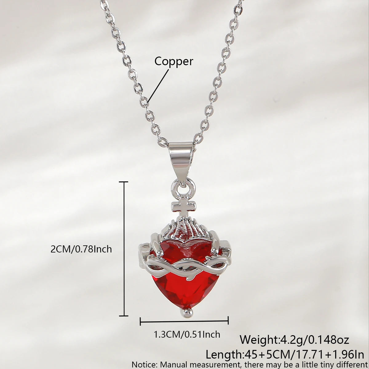 Sacred Heart of Jesus Cross Pendant Necklace with Cubic Zirconia