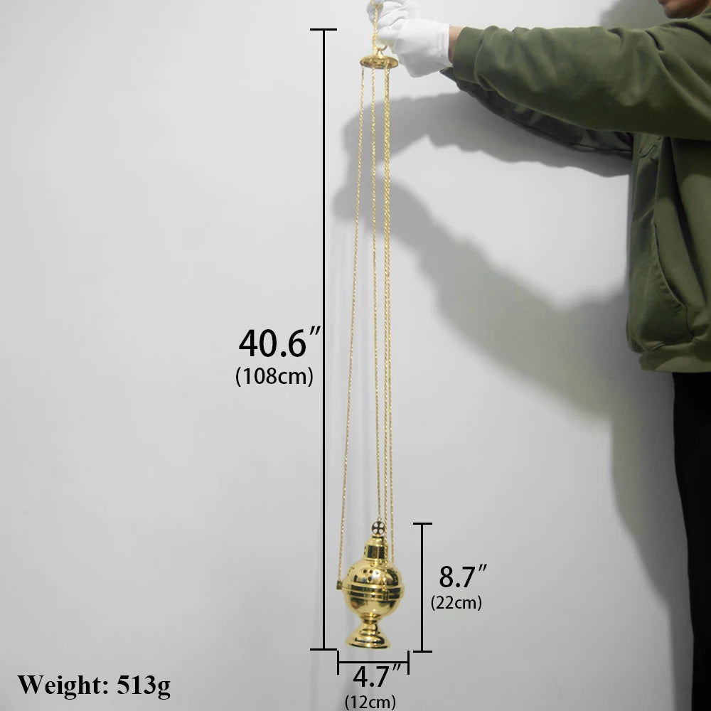 High-Polish Hanging Metal Incense Burner – Gold-Tone Decorative Aroma Holder for Home or Office