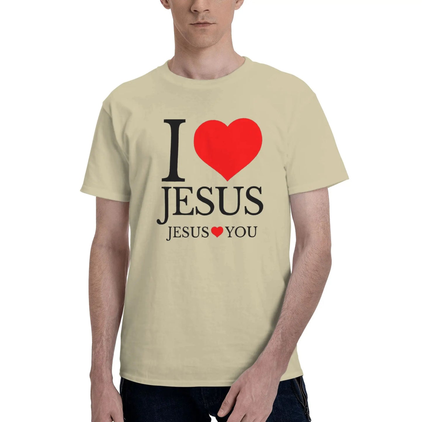 "I LOVE JESUS" Christian Printed Men’s Summer O-Neck T-Shirt – Breathable Cotton Oversized Casual Tee