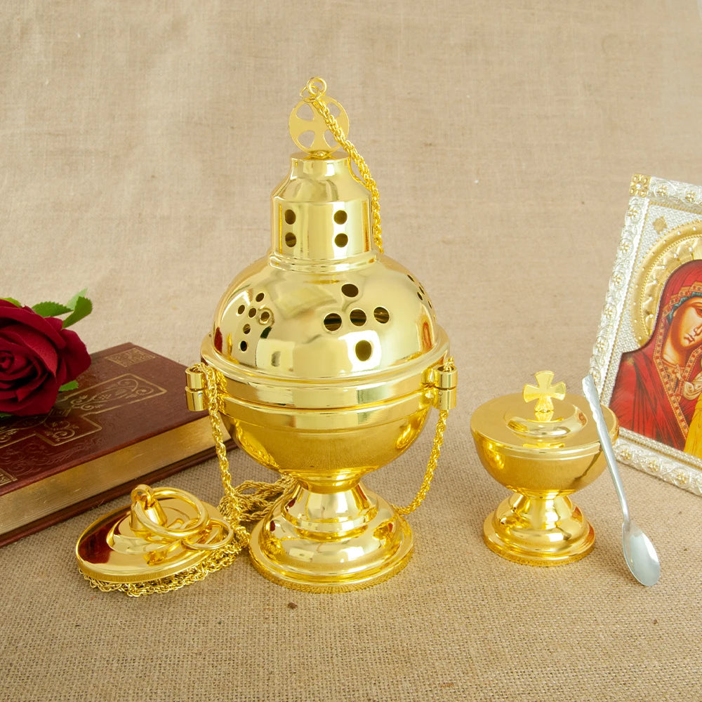 High-Polish Hanging Metal Incense Burner – Gold-Tone Decorative Aroma Holder for Home or Office