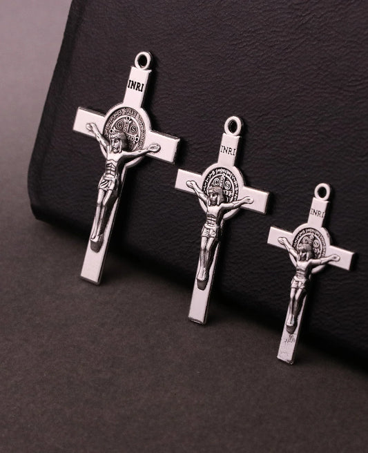 Crucifixion St. Benedict Cross Pendant Charms - 10 Pcs, 3 Sizes, DIY Rosary, Chaplet, Necklace & Bracelet Making